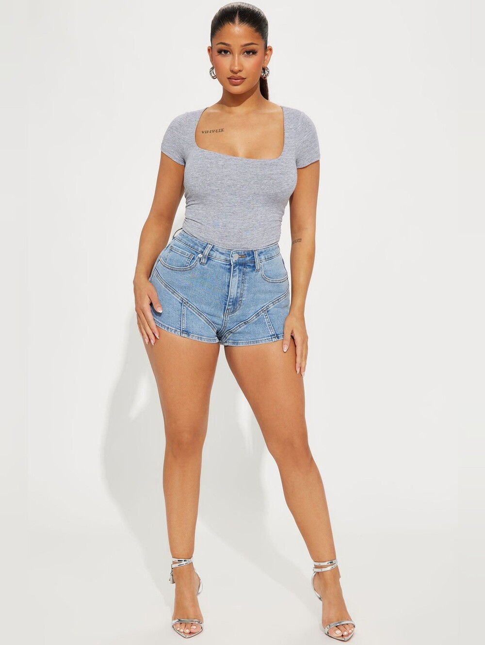 Fashion Nova Light Blue Denim High-Waist Shorts